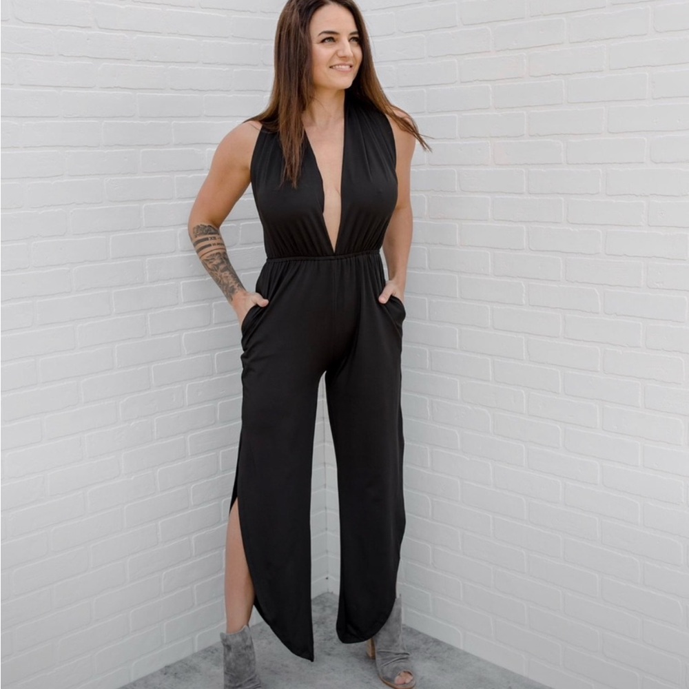 Black Deep V Jumpsuit